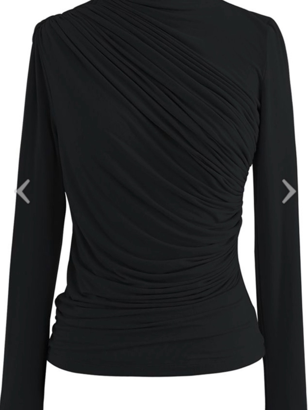 Chicwish Black Asymmetric Ruched Long-Sleeve Top